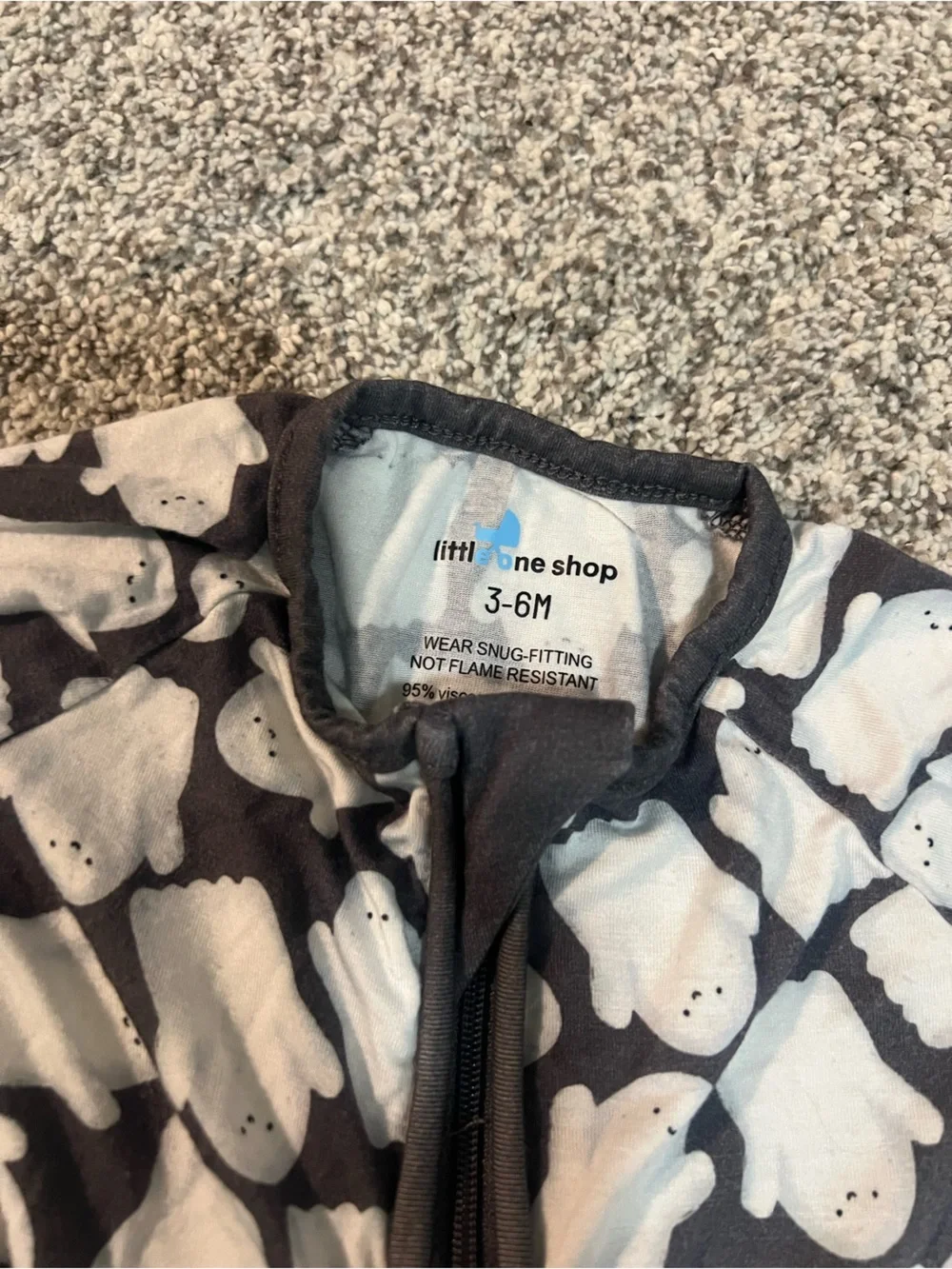 Kids Ghost Print One-Piece Pajamas - Charcoal/White